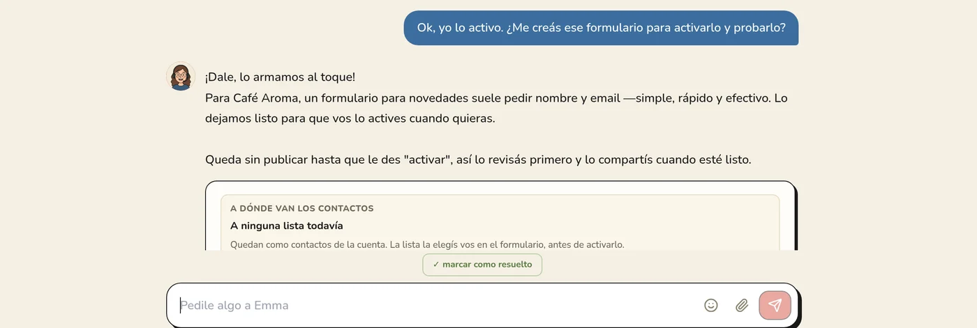 el pedido a Emma de un formulario