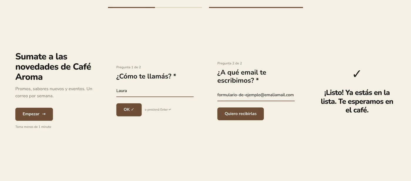 el formulario en el celular, una pregunta por pantalla