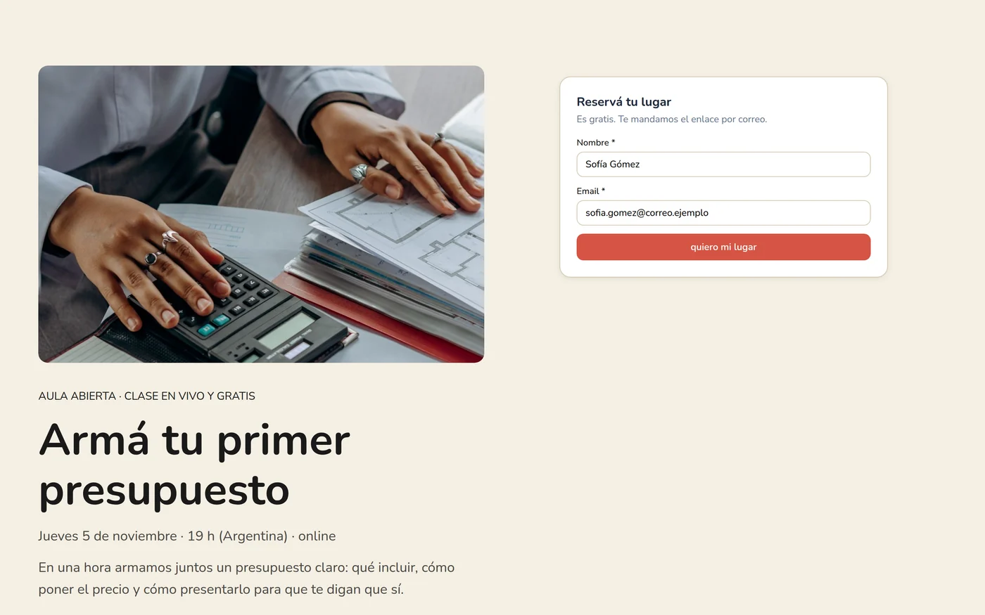 una landing con su formulario